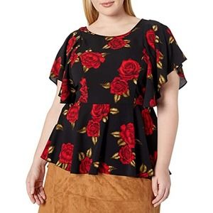 NEW City Chic Blouse Women's Black Floral Fitted Waist Peplum Top Plus Size 20